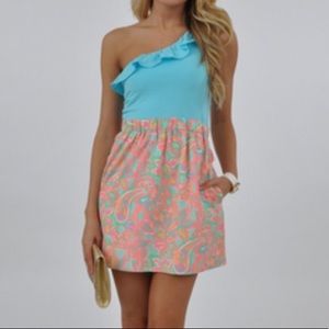 Lilly Pulitzer Dionne Sand Bar one shoulder dress